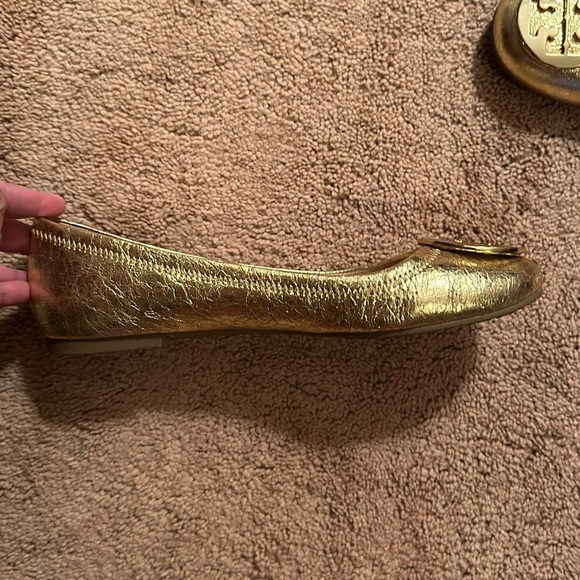 Tory Burch Reva leather ballet flats gold with gold metallic logo - Picture 5 of 8